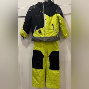 Obermeyer Kids Ski Set Size 7 Neon Yellow Waterproof Jacket & Snow Pants